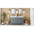 Jeffrey Alexander 60In. Blu Stl Theodora Vanity, Dbl Bowl, Lavante Cultured Marble Vessel Vanity Top, Dbl Intgrtd Bowls VKITTHE60BSLAR